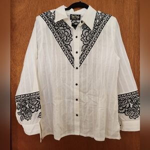 Bob Mackie Western/Rodeo Style Wearable Art White Button Down Shirt, NWT